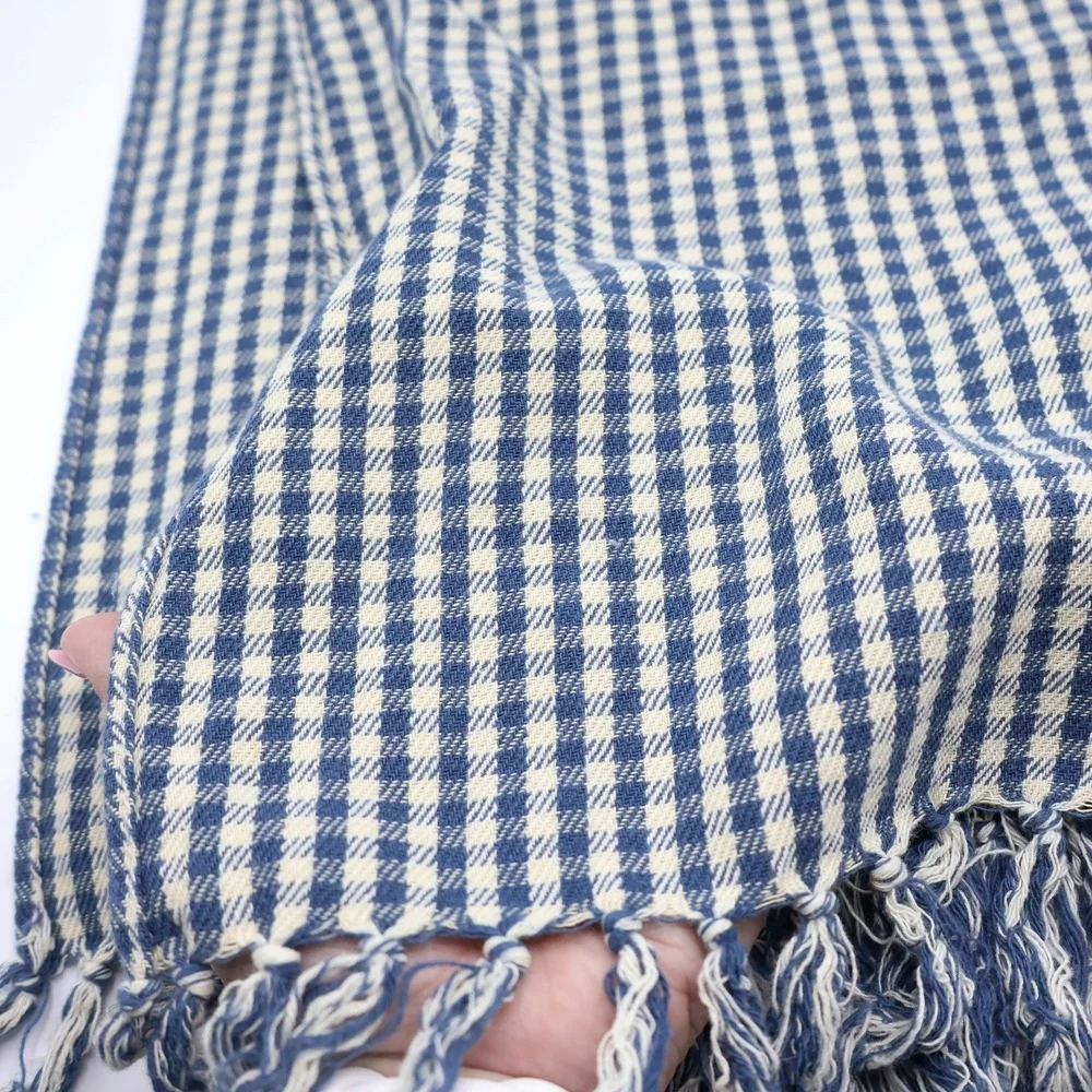 Denim & Supply Scarf Unisex Gingham Check Fringed OS Blue White India